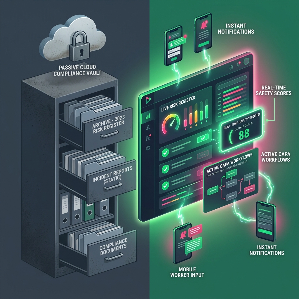 Dynamic risk management dashboard compared to flat electronic files