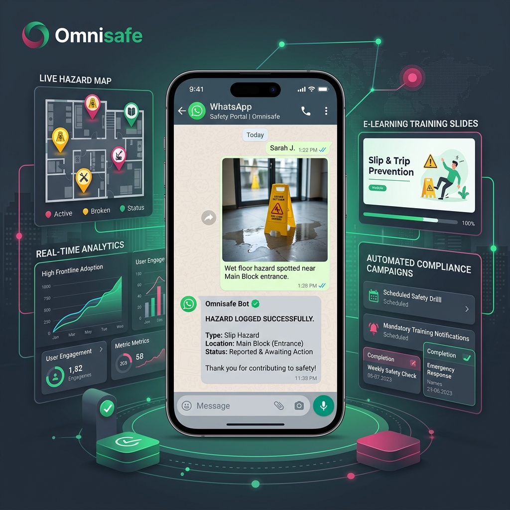 WhatsApp used as an interactive safety hub for hazard logging and training